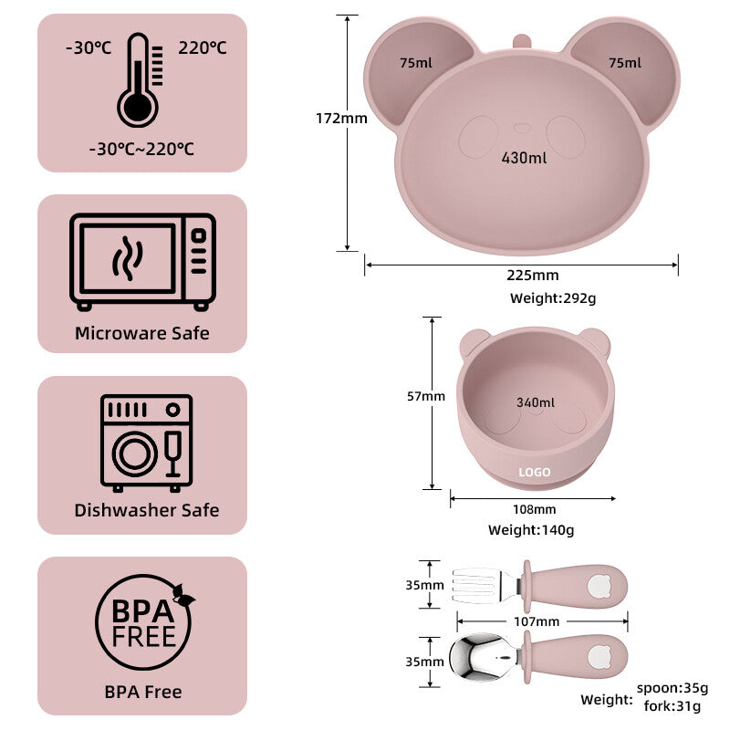 Non-slip Suction Baby Feeding Set Baby Suction Bowl Plate Sippy Cup Bib Spoon Silicone Baby Feeding Set for Kids Dining 30pcs