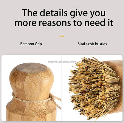 Antibacterial Sisal Kitchen Pan and Bowl Cleaning Brush with Wooden Handle 8pcs