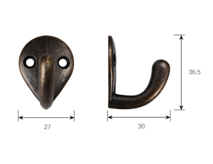 Antique Bronze Zinc Alloy Hanging Hook Bathroom Metal Hooks for Clothes Robe Toiletry Bag Towel Wardrobe Door Hanger for Hats 100pcs