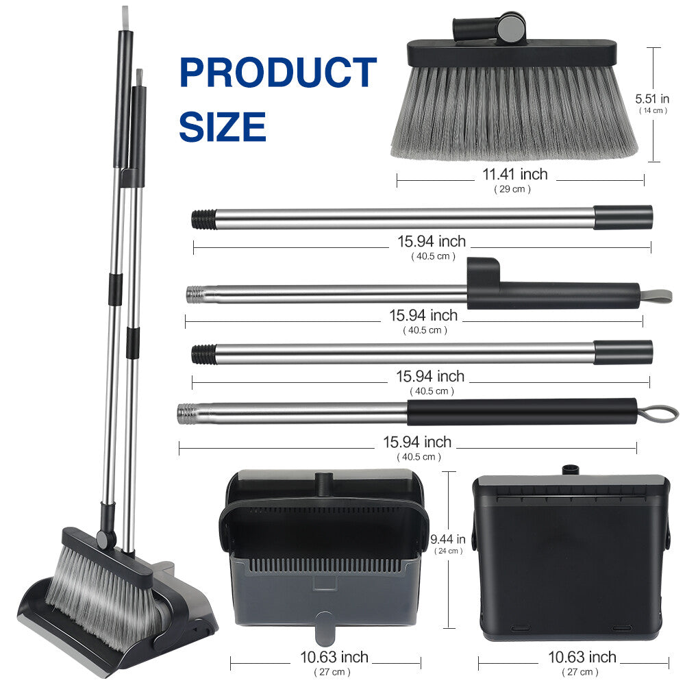 Factory Price Rotatable Broom and Dustpan Set Home Office Clean Stainless Steel Handle Folding Brooms & Dustpans