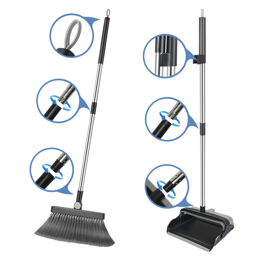 Factory Price Rotatable Broom and Dustpan Set Home Office Clean Stainless Steel Handle Folding Brooms & Dustpans