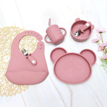 Non-slip Suction Baby Feeding Set Baby Suction Bowl Plate Sippy Cup Bib Spoon Silicone Baby Feeding Set for Kids Dining 30pcs