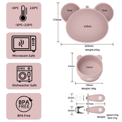 Non-slip Suction Baby Feeding Set Baby Suction Bowl Plate Sippy Cup Bib Spoon Silicone Baby Feeding Set for Kids Dining 30pcs