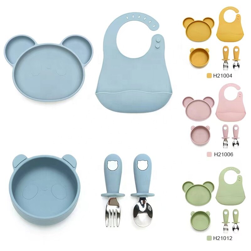 Non-slip Suction Baby Feeding Set Baby Suction Bowl Plate Sippy Cup Bib Spoon Silicone Baby Feeding Set for Kids Dining 30pcs