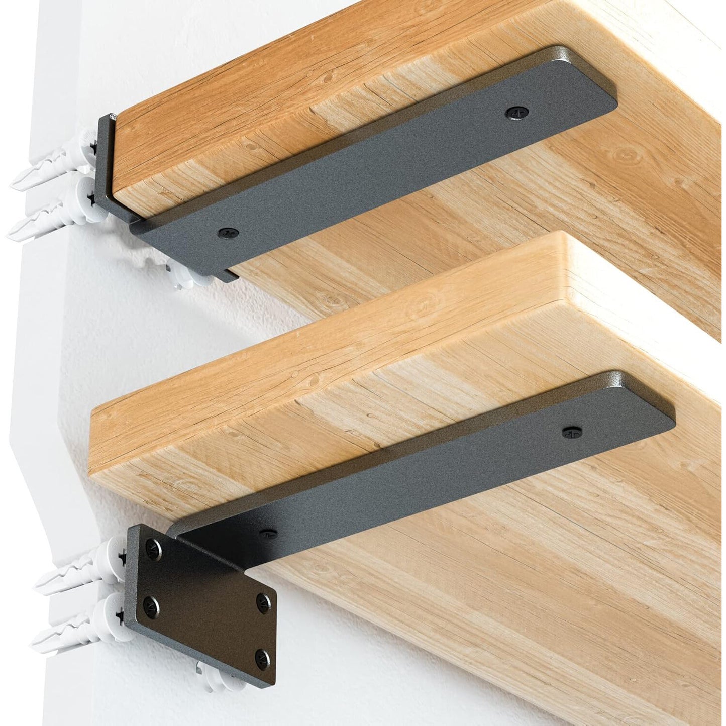6 Pack Floating Shelf Bracket 12 Inch Heavy Duty Powder Coated Metal L Brackets DIY Rustic Industrial Modern Black 30pcs