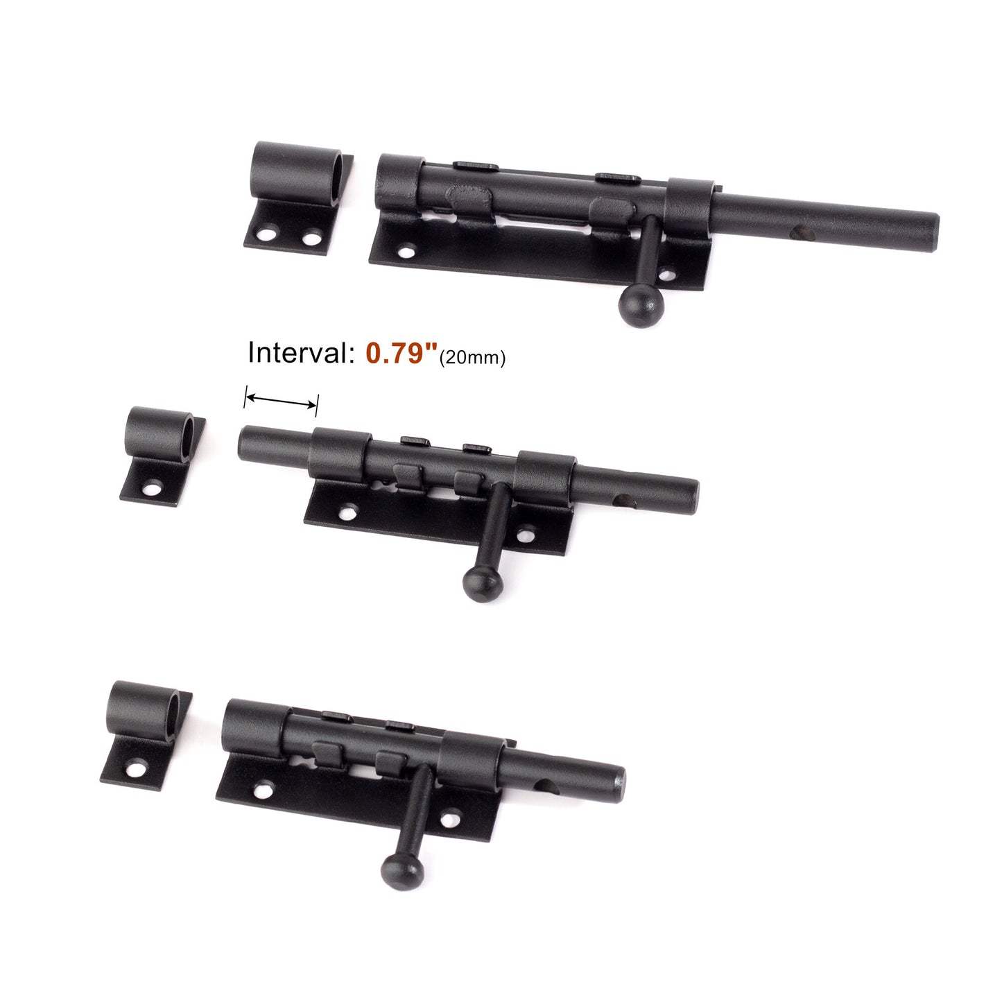 Heavy Duty Stainless Steel Black Security Door Latch Sliding Bolt Catch Closure for Garden Door and Window Night Latch Lock 50pcs