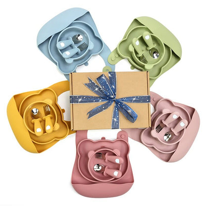 Non-slip Suction Baby Feeding Set Baby Suction Bowl Plate Sippy Cup Bib Spoon Silicone Baby Feeding Set for Kids Dining 30pcs