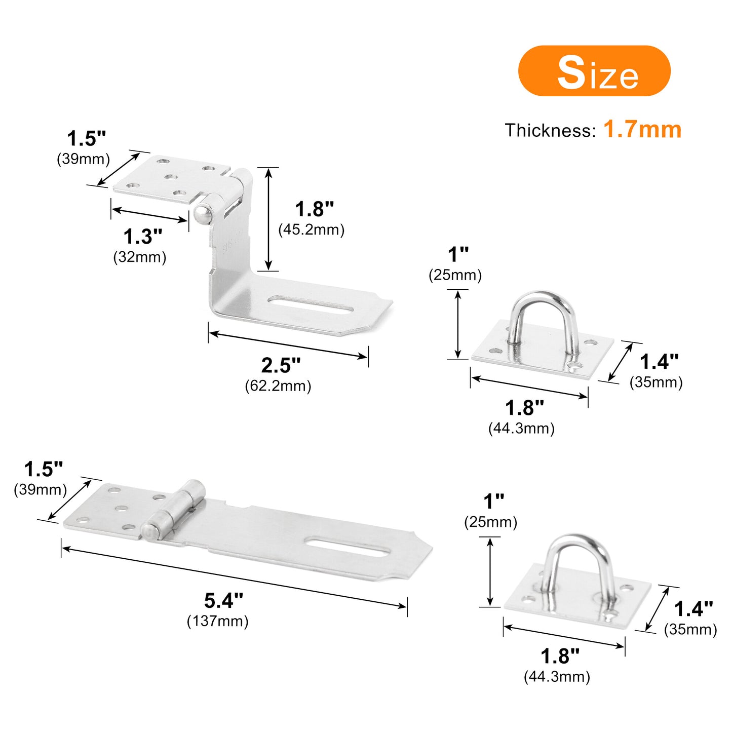 270 Degree Stainless Steel Hasp Latch Lock Metal Safety Padlock Closure for Outdoor Garden Fence Gates & Furniture Cabinet Doors 50pcs