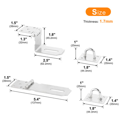 270 Degree Stainless Steel Hasp Latch Lock Metal Safety Padlock Closure for Outdoor Garden Fence Gates & Furniture Cabinet Doors 50pcs