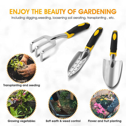 Garden Tool Set Aluminum Alloy Steel Hand Tool Starter Kit for Outdoor Heavy Duty Gardening Work 3pcs