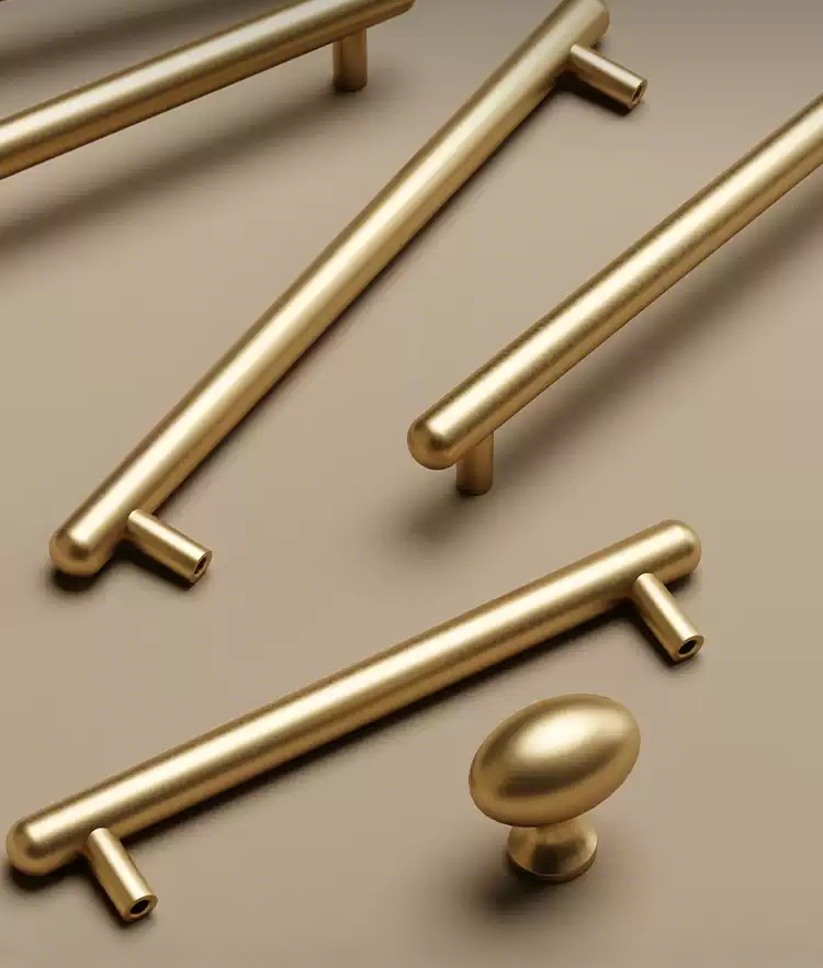 Brass Modern Ambidextrous Handles for Doors Kitchen Cabinets Wardrobes Drawers Apartment Bedroom Use with Easy Installation 10pcs