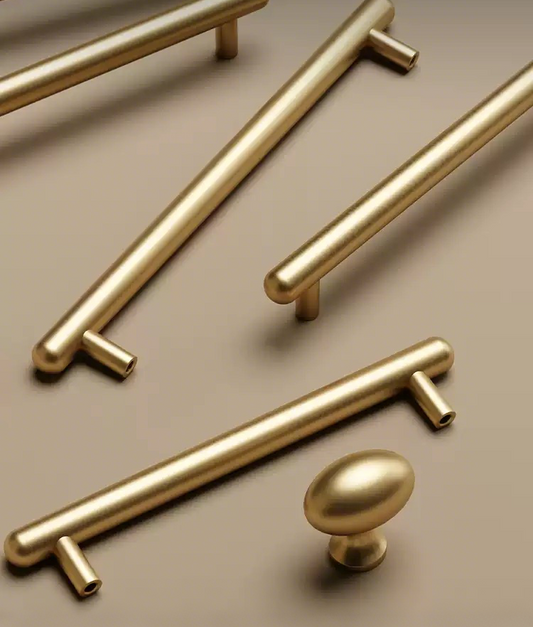 Brass Modern Ambidextrous Handles for Doors Kitchen Cabinets Wardrobes Drawers Apartment Bedroom Use with Easy Installation 10pcs