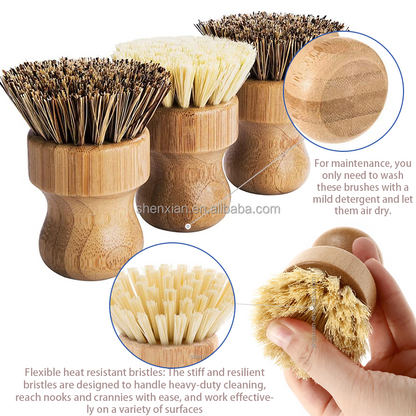 Antibacterial Sisal Kitchen Pan and Bowl Cleaning Brush with Wooden Handle 8pcs