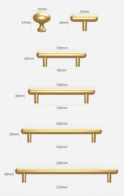 Brass Modern Ambidextrous Handles for Doors Kitchen Cabinets Wardrobes Drawers Apartment Bedroom Use with Easy Installation 10pcs