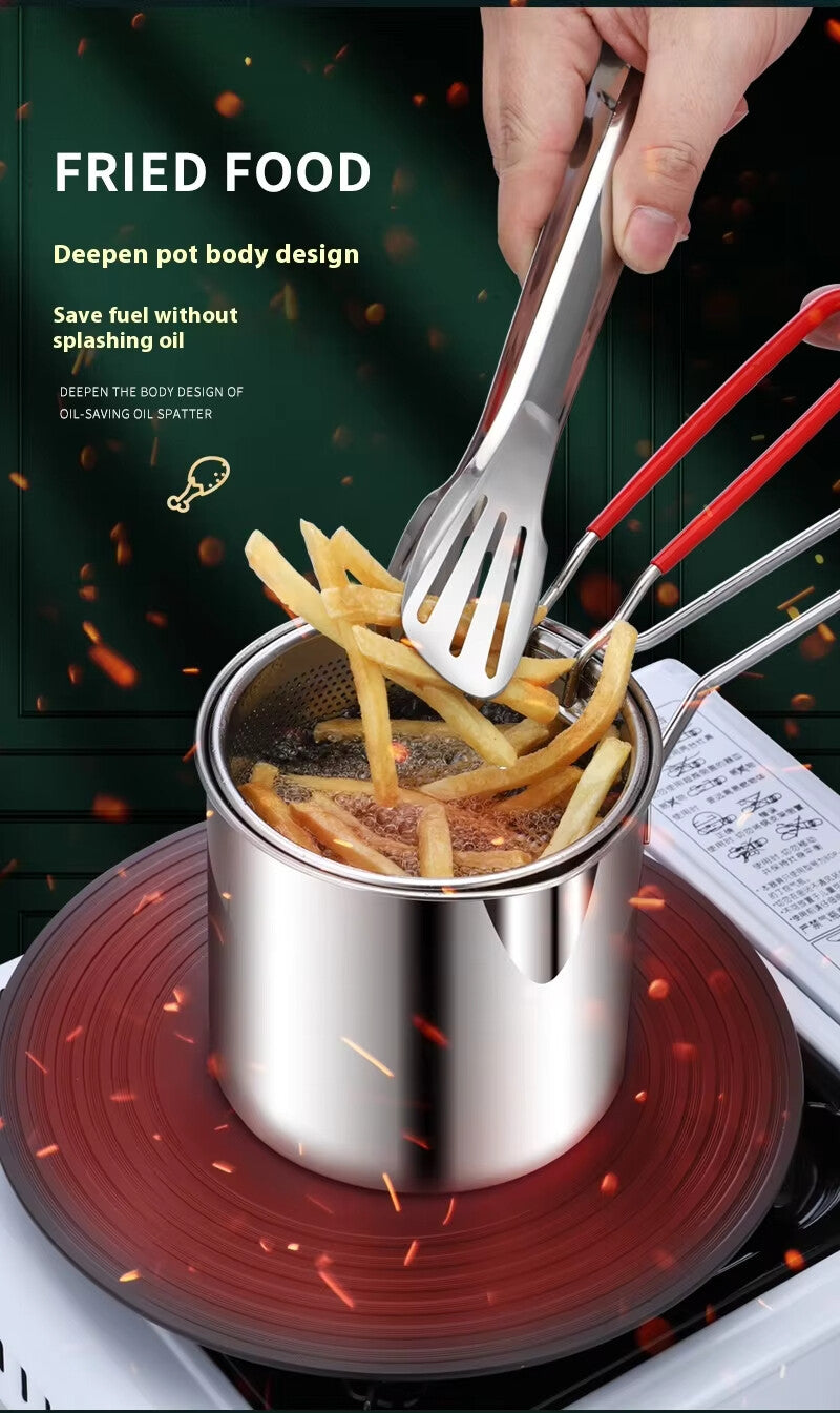Mini Deep Fryer 304 Stainless Steel High Deep Pot Side Food Pot with Strainer Oil Basket Fuel Saving Small Fryer 10pcs