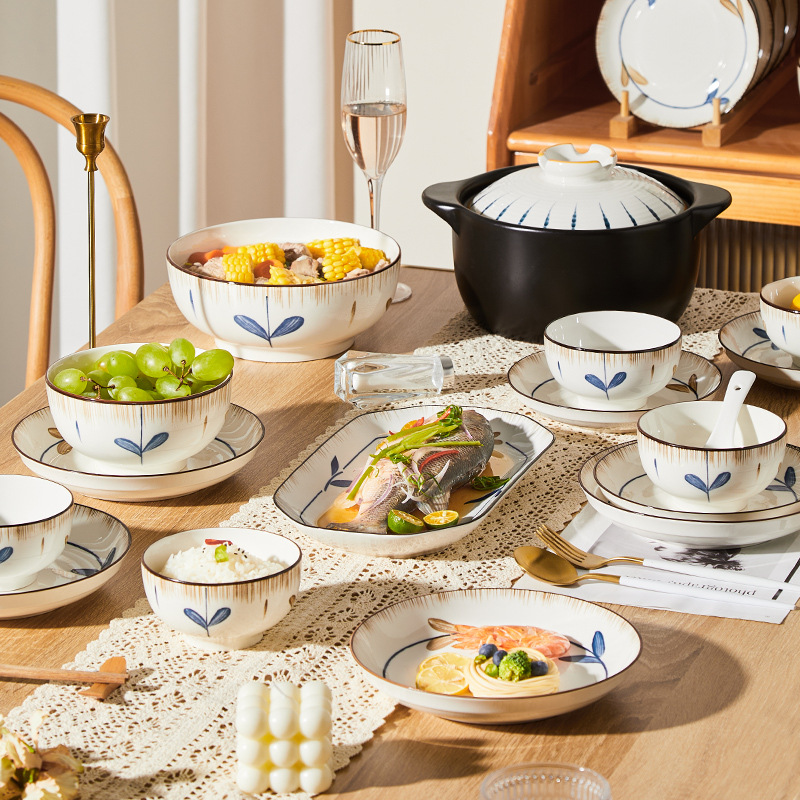 Orchid Pavilion Preface Ceramic Rice Bowl, Soup Bowl, and Dish Tableware Set