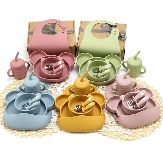 Non-slip Suction Baby Feeding Set Baby Suction Bowl Plate Sippy Cup Bib Spoon Silicone Baby Feeding Set for Kids Dining 30pcs