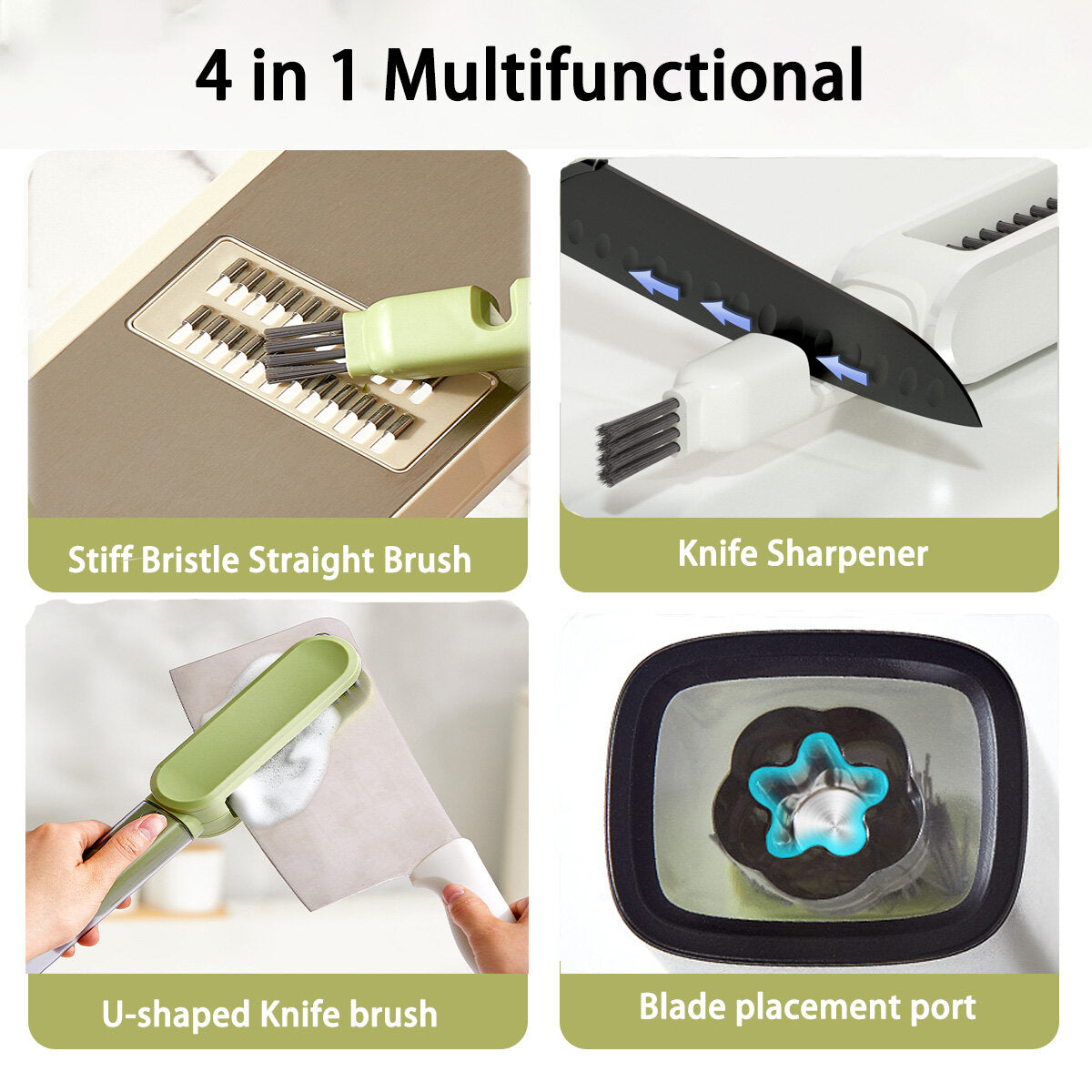 Wholesale 4 in 1 Knife Cleaner Kitchen Cutlery Blade Brush Sharpener Cutlery Chopsticks Knife and Fork Cleaning Brush 10pcs