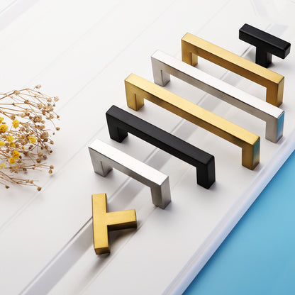 Black Cabinet Handle Square Furniture Hardware Stainless Steel Kitchen 100pcs