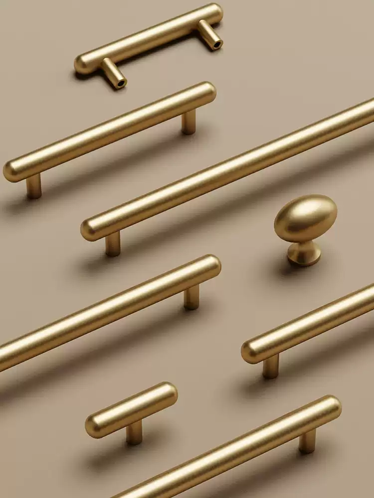 Brass Modern Ambidextrous Handles for Doors Kitchen Cabinets Wardrobes Drawers Apartment Bedroom Use with Easy Installation 10pcs
