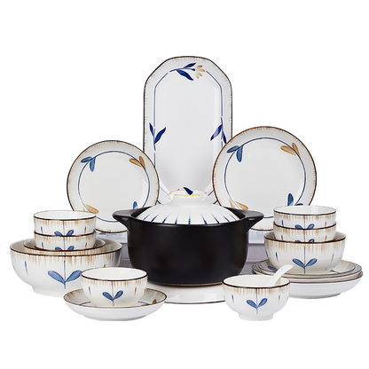 Orchid Pavilion Preface Ceramic Rice Bowl, Soup Bowl, and Dish Tableware Set