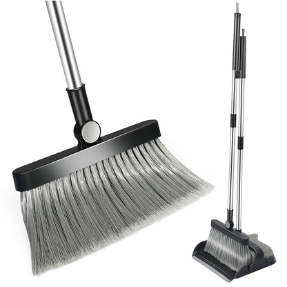 Factory Price Rotatable Broom and Dustpan Set Home Office Clean Stainless Steel Handle Folding Brooms & Dustpans