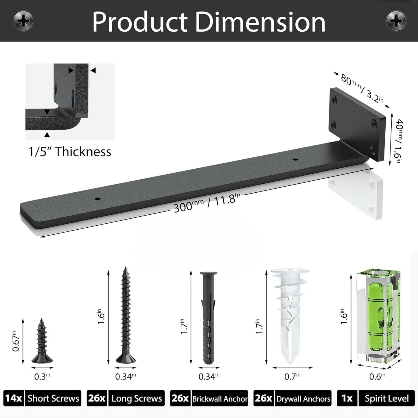 6 Pack Floating Shelf Bracket 12 Inch Heavy Duty Powder Coated Metal L Brackets DIY Rustic Industrial Modern Black 30pcs