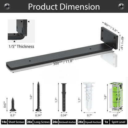6 Pack Floating Shelf Bracket 12 Inch Heavy Duty Powder Coated Metal L Brackets DIY Rustic Industrial Modern Black 30pcs