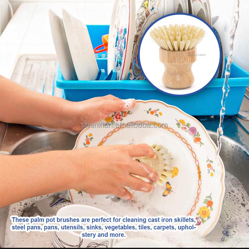 Antibacterial Sisal Kitchen Pan and Bowl Cleaning Brush with Wooden Handle 8pcs