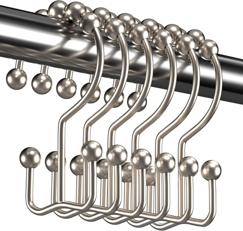 Decorative Silver 12 Pcs Modern Bathroom Roller Hanger Rust Resistant Rod Metal Double Glide Side Ring Shower Curtain Hook 20pcs