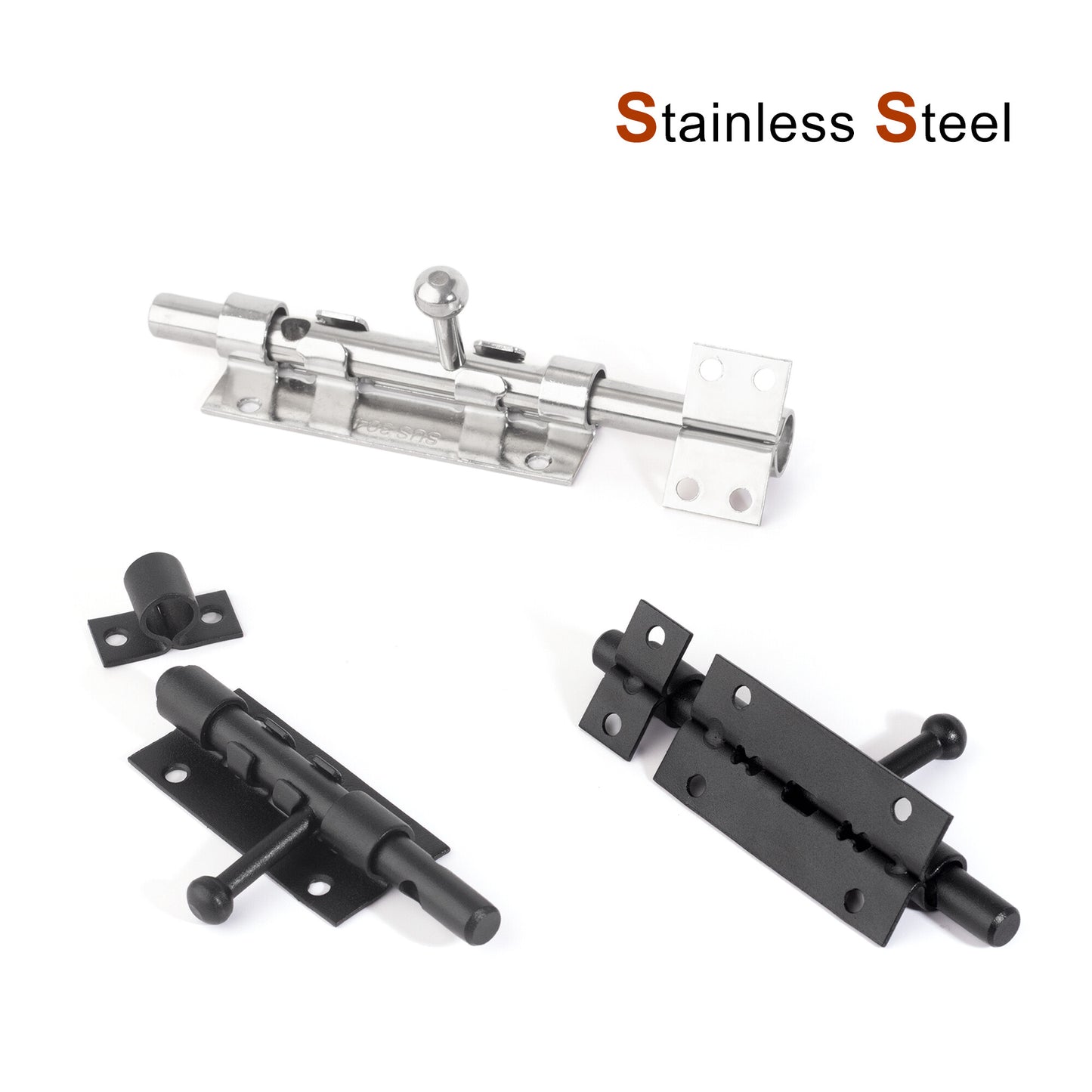 Heavy Duty Stainless Steel Black Security Door Latch Sliding Bolt Catch Closure for Garden Door and Window Night Latch Lock 50pcs
