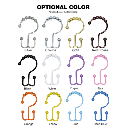 Decorative Silver 12 Pcs Modern Bathroom Roller Hanger Rust Resistant Rod Metal Double Glide Side Ring Shower Curtain Hook 10pcs