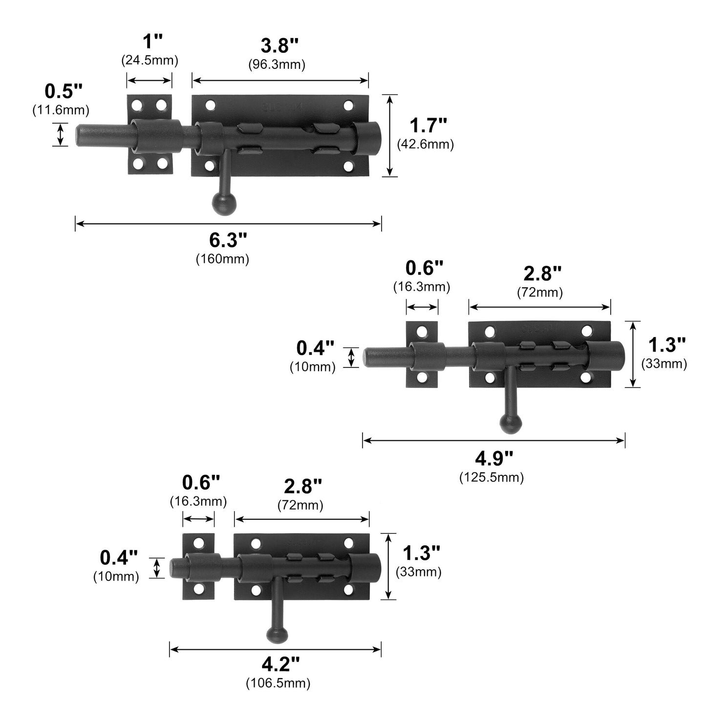 Heavy Duty Stainless Steel Black Security Door Latch Sliding Bolt Catch Closure for Garden Door and Window Night Latch Lock 50pcs