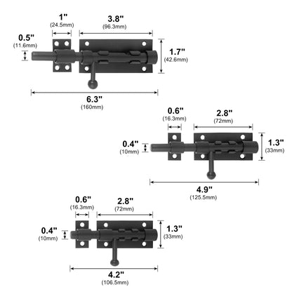 Heavy Duty Stainless Steel Black Security Door Latch Sliding Bolt Catch Closure for Garden Door and Window Night Latch Lock 50pcs