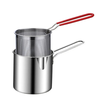 Mini Deep Fryer 304 Stainless Steel High Deep Pot Side Food Pot with Strainer Oil Basket Fuel Saving Small Fryer 10pcs