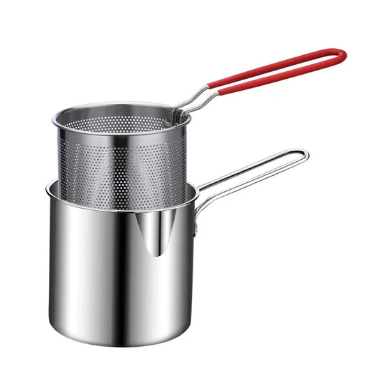 Mini Deep Fryer 304 Stainless Steel High Deep Pot Side Food Pot with Strainer Oil Basket Fuel Saving Small Fryer 10pcs